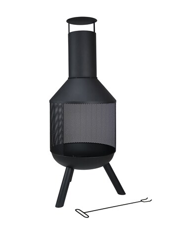 Charles Bentley Round Black Powder Coated Steel Modern Patio Heater Chimenea