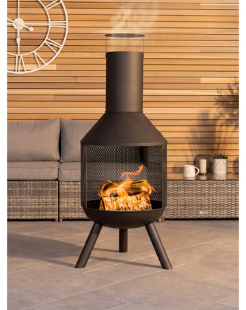 Charles Bentley Round Black Powder Coated Steel Modern Patio Heater Chimenea