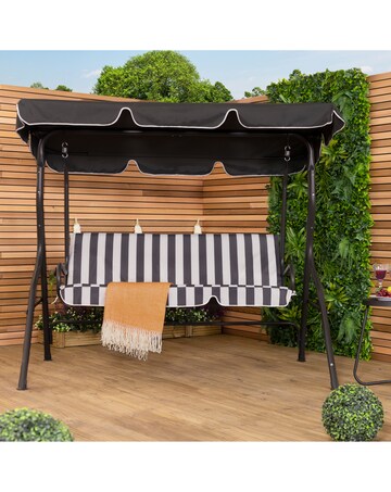Charles Bentley 2 Seater Garden Swing Seat / Hammock - Grey Stripe