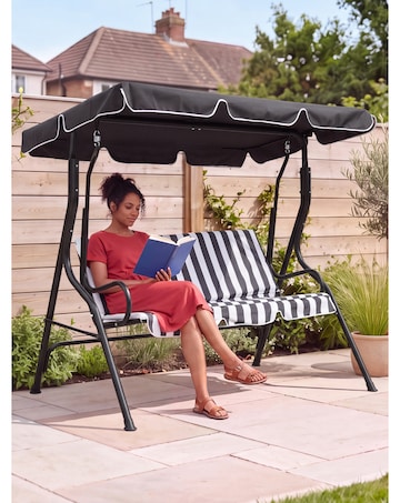 Charles Bentley 2 Seater Garden Swing Seat / Hammock - Grey Stripe
