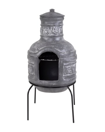 Charles Bentley Snug Granda Leaf Motif Clay Chimenea With Grill