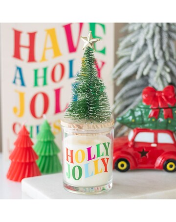 Something Different Holly Jolly Pine & Fir Glass Candle with Tree