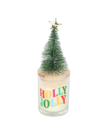 Something Different Holly Jolly Pine & Fir Glass Candle with Tree