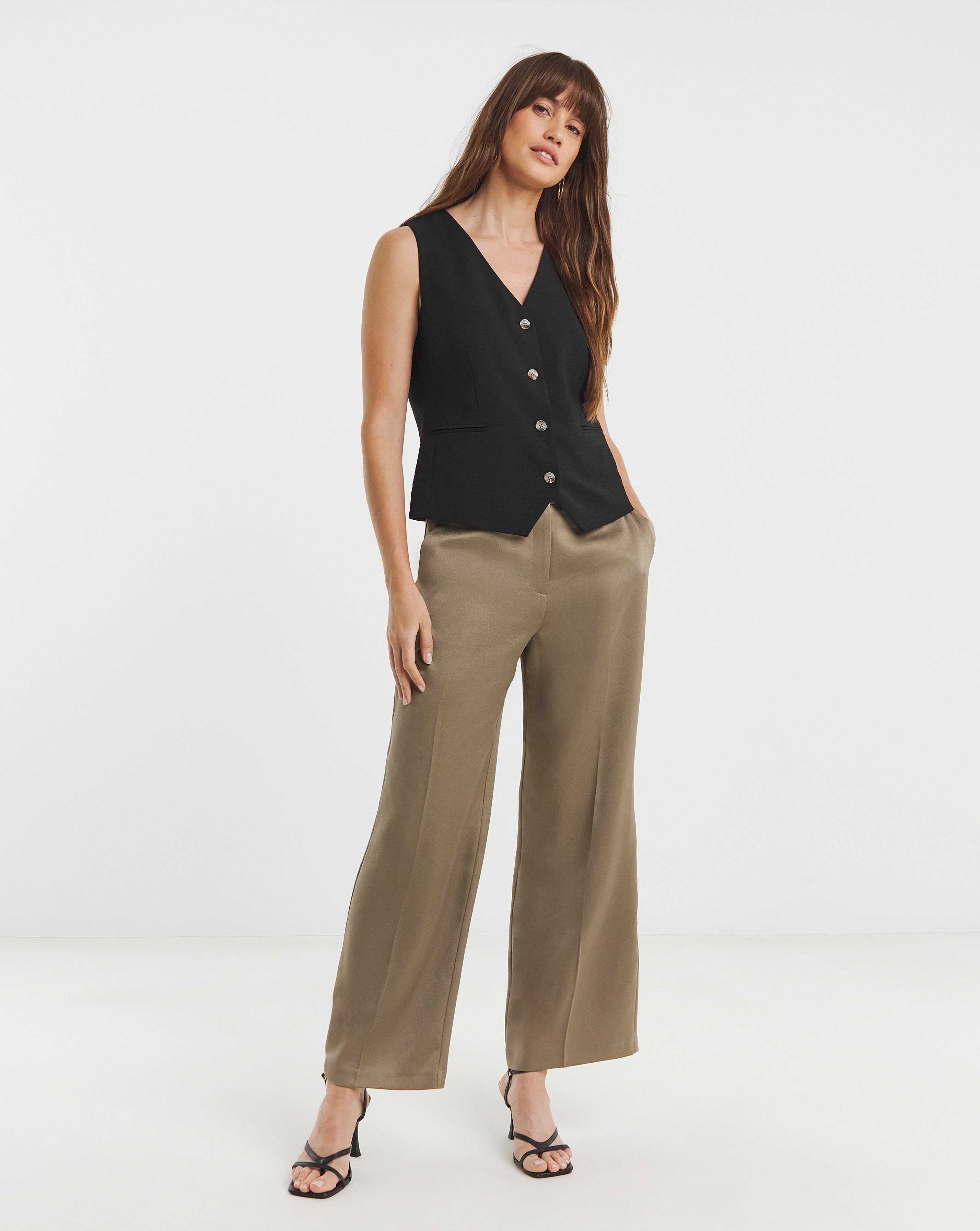 Truffle Satin Wide Leg Trousers