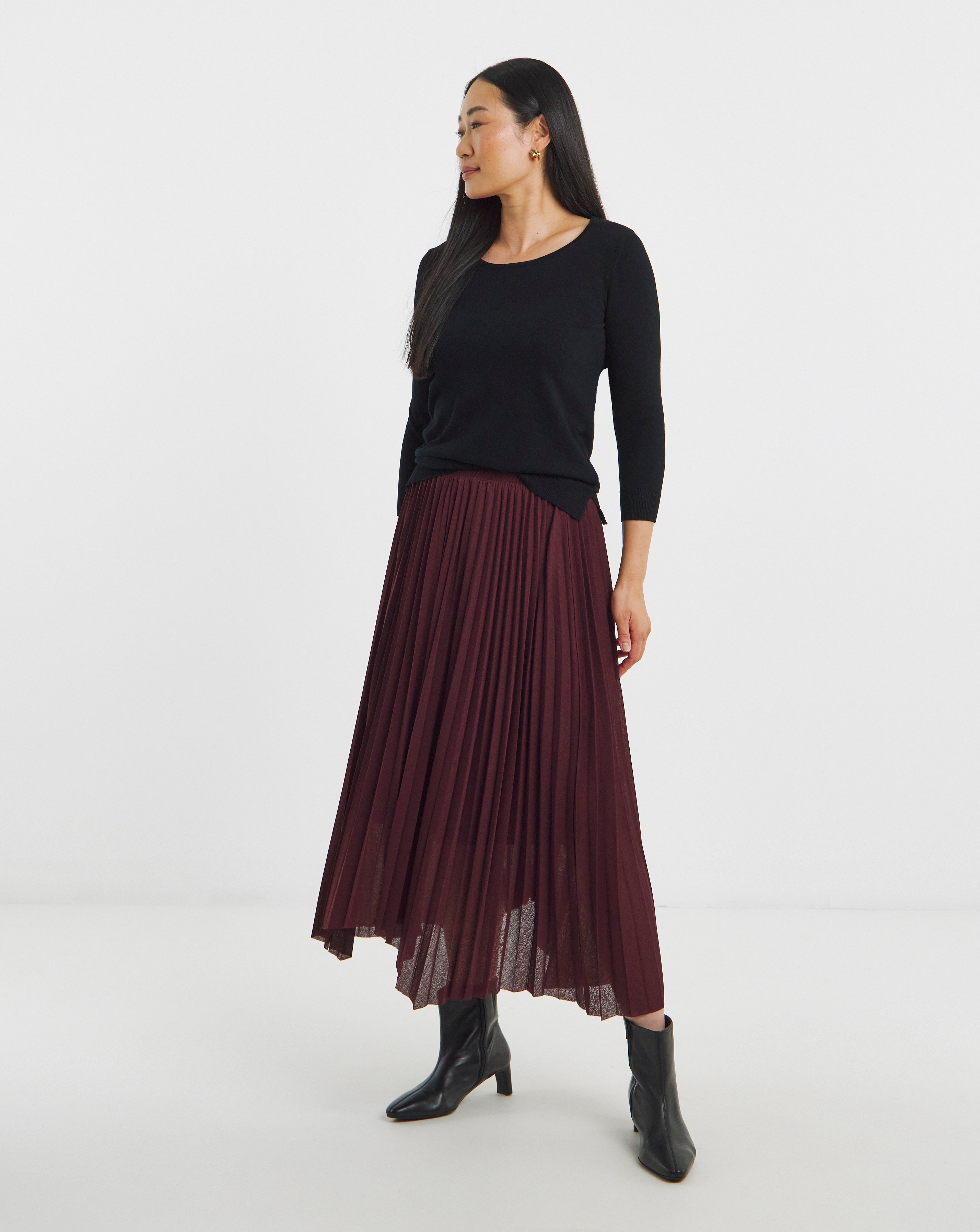 Asymmetric Hem Jersey Midi Skirt