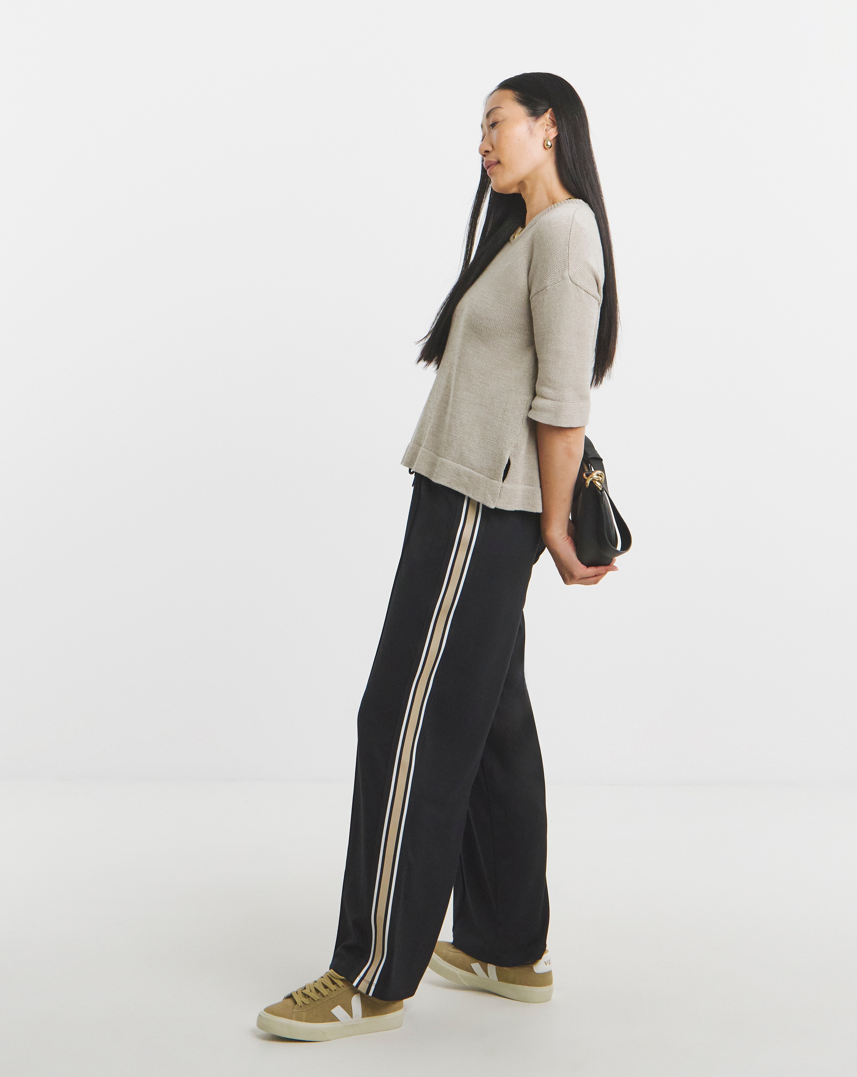 Ponte Side Stripe Wide Leg Trouser