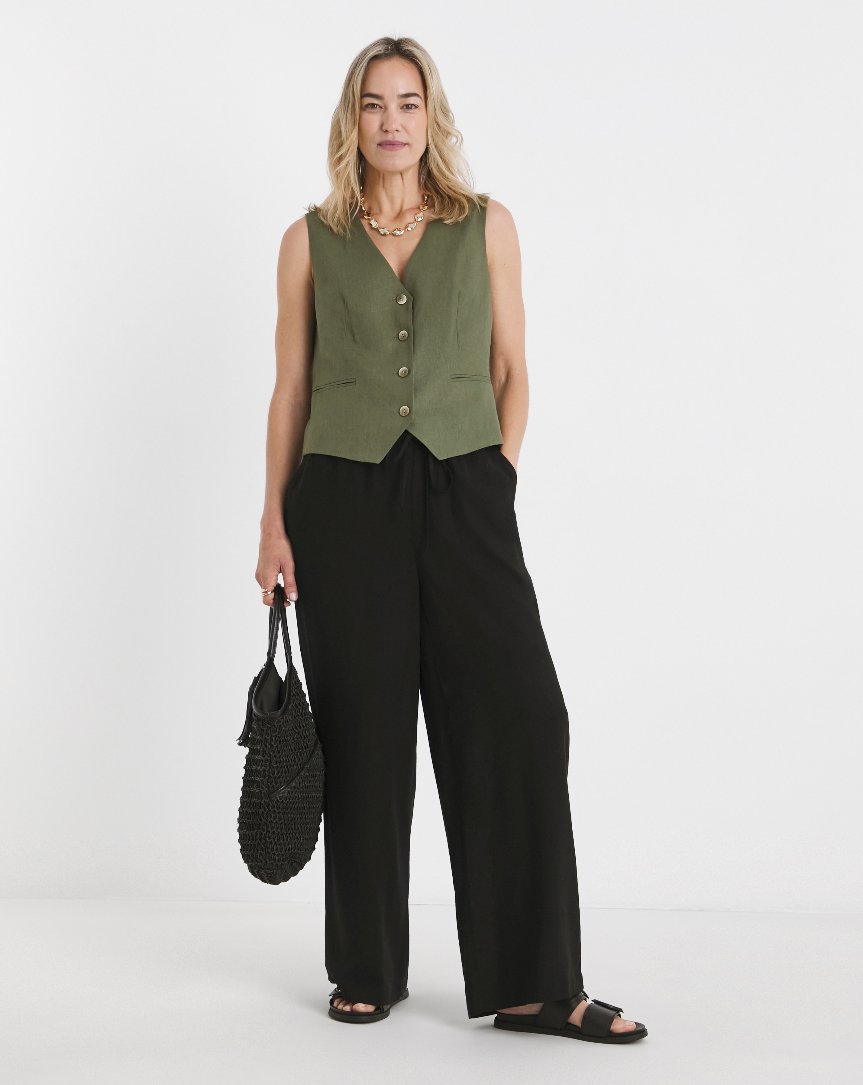 Linen Mix Wide Leg Trouser