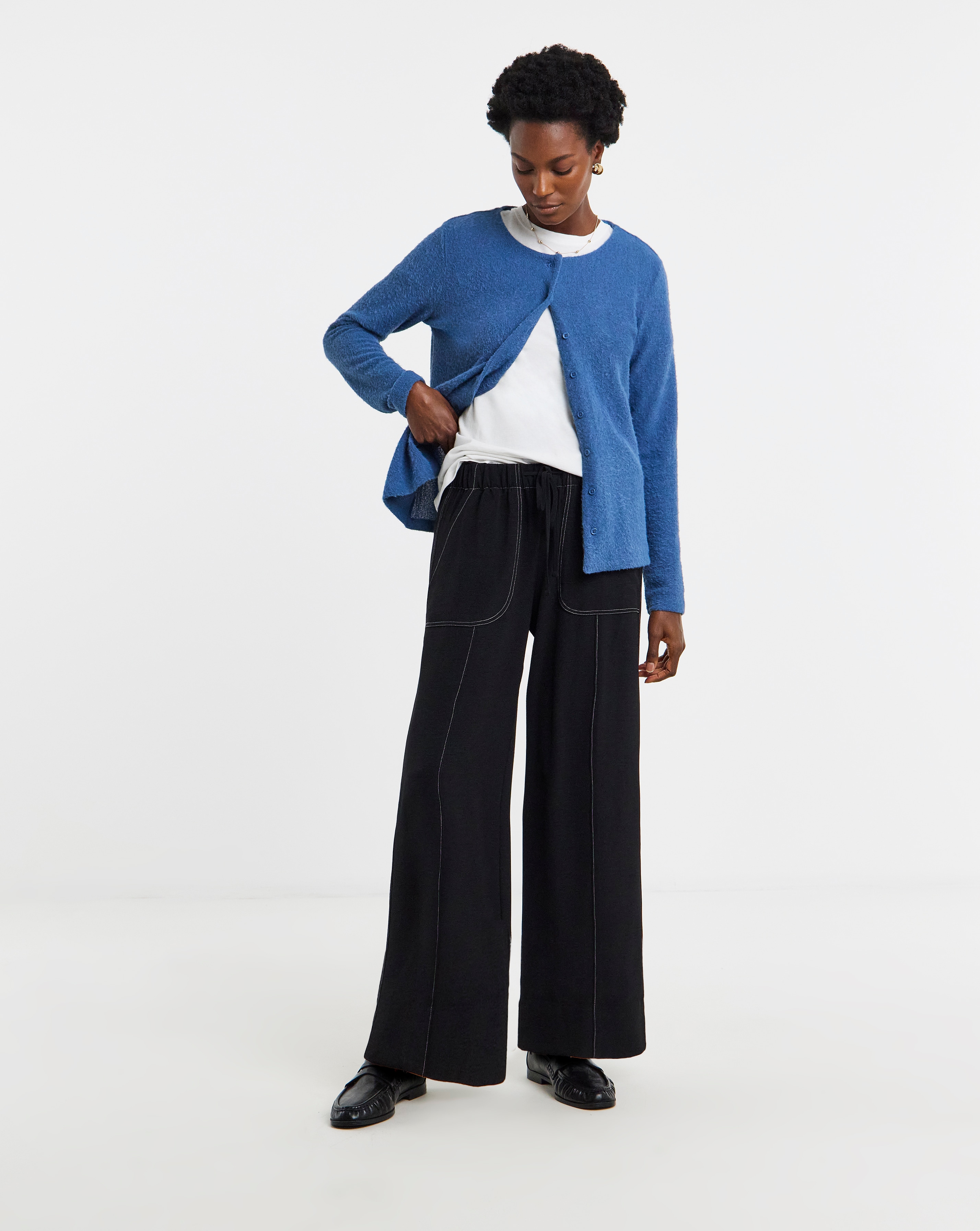Stitch Detail Wide Leg Trouser