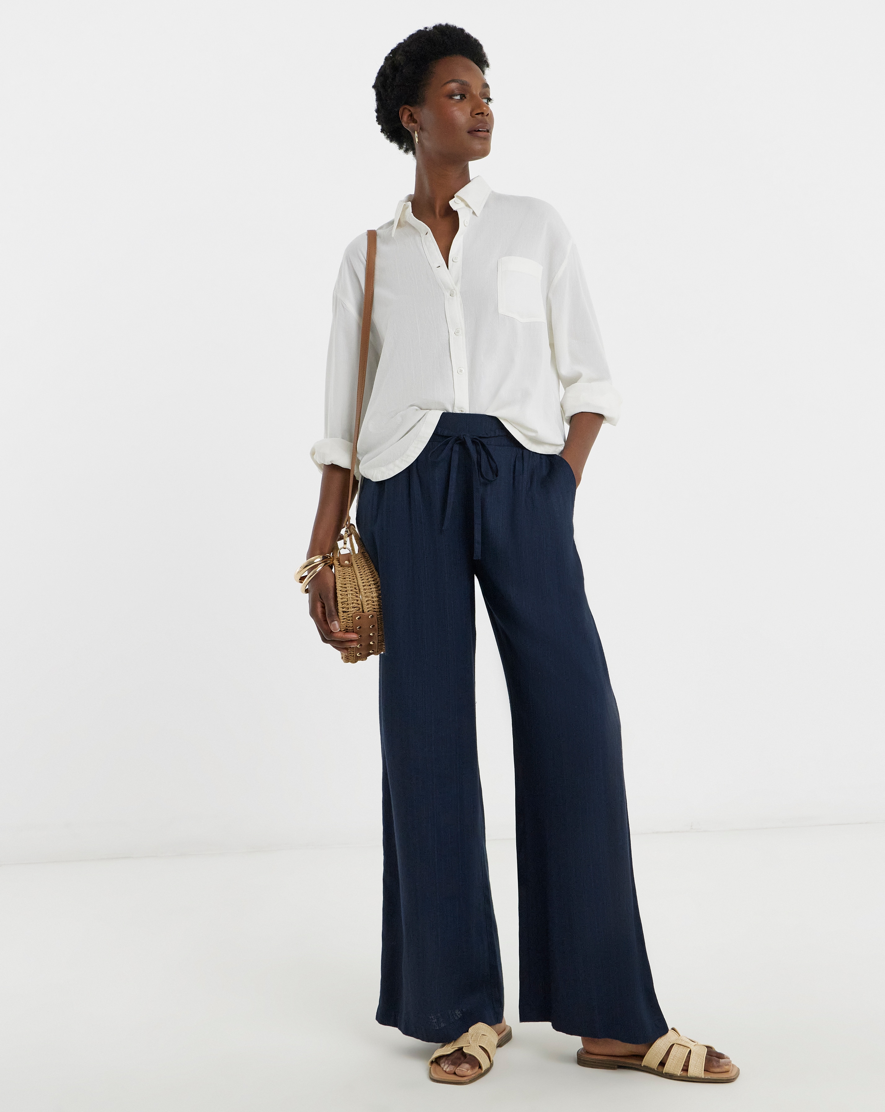 New In - Linen Mix Wide Leg Trousers
