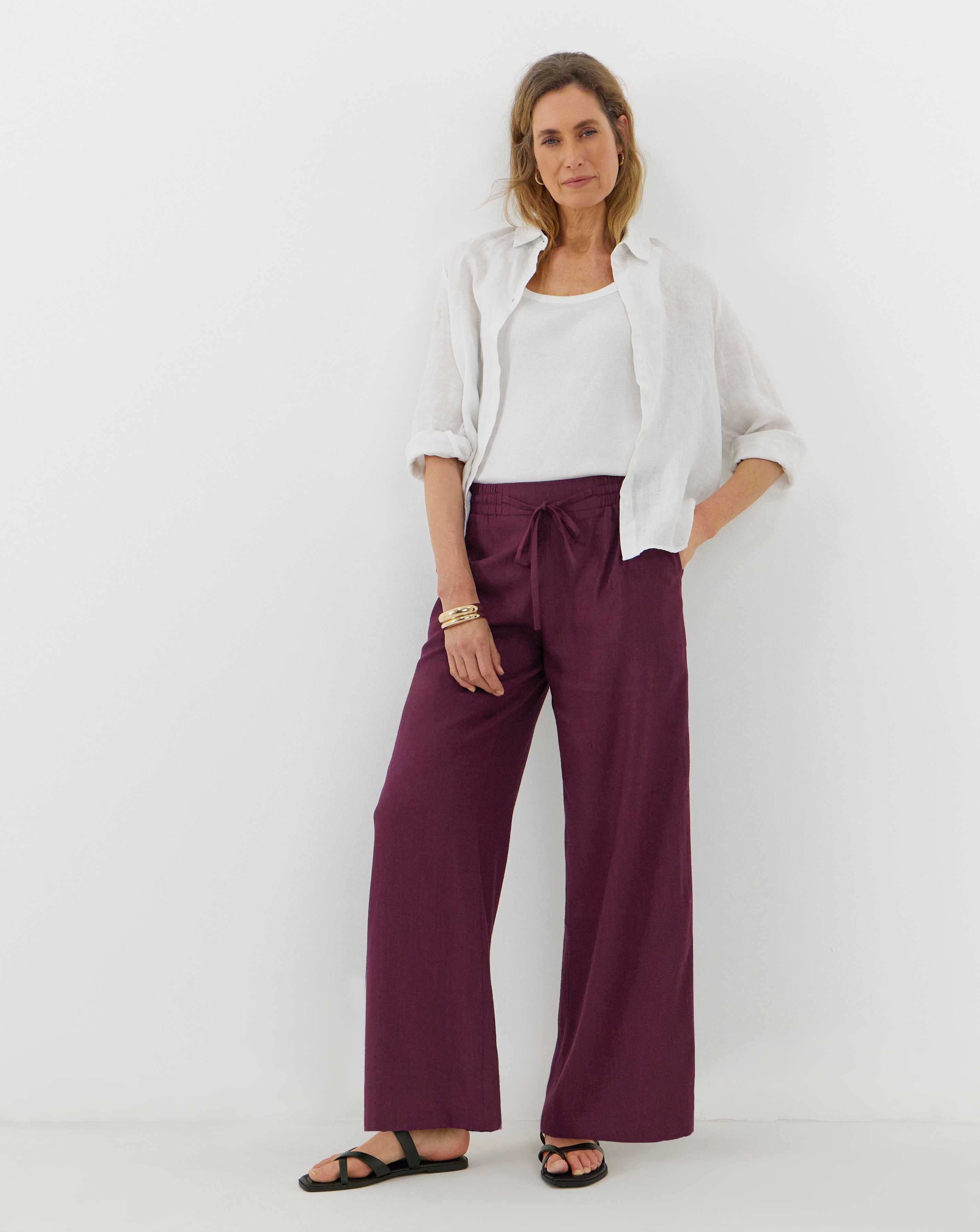 Linen Mix Wide Leg Trousers