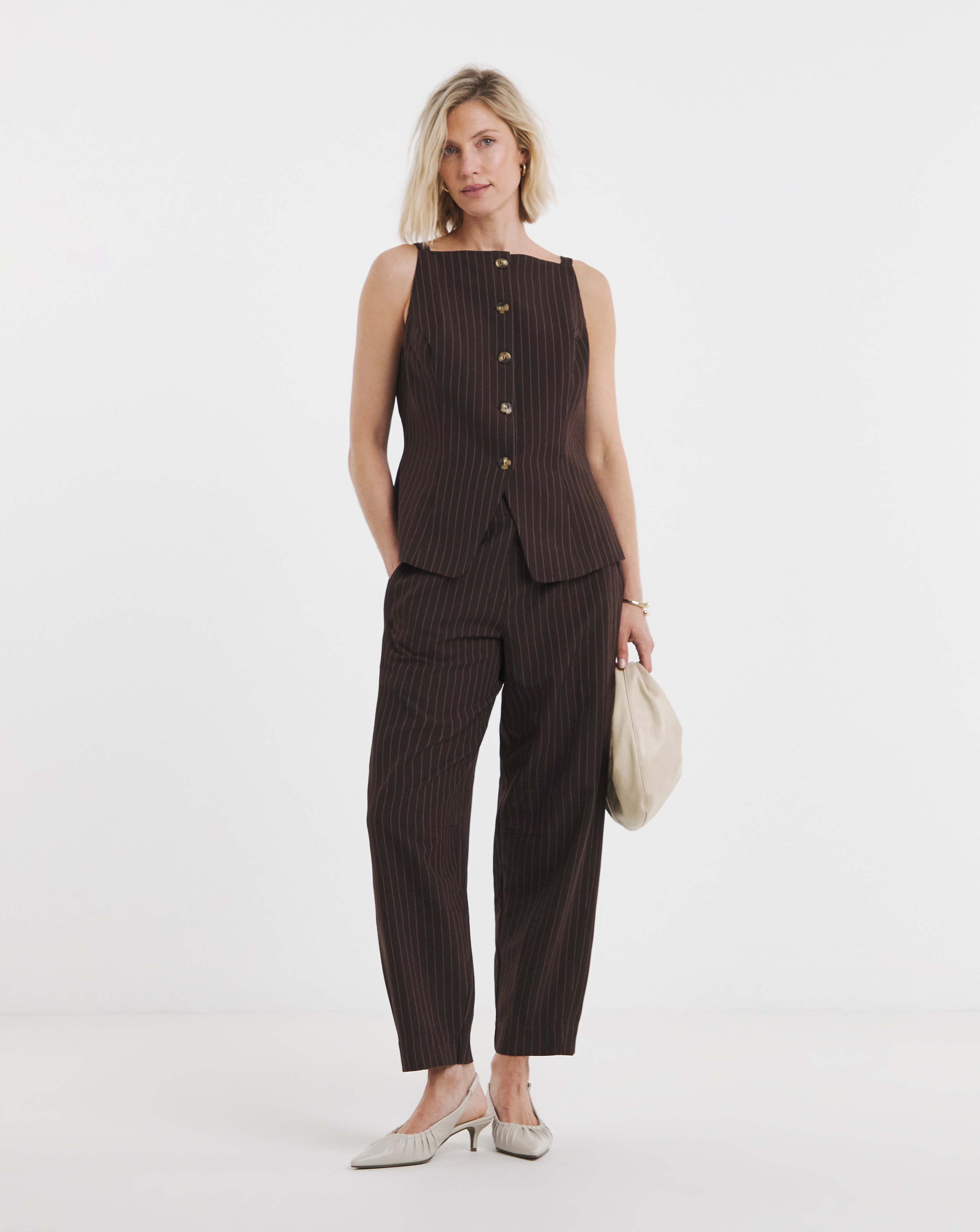 New In - Chocolate Pinstripe Barrel Leg Trousers