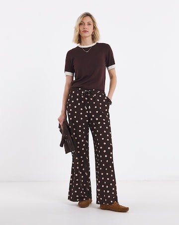 Chocolate Spot Textured Jersey Tie Waist Wide Leg Trouser