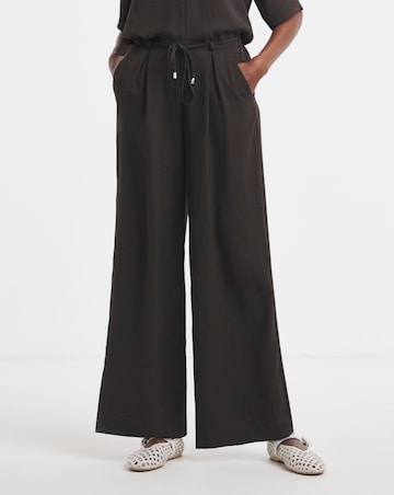 CHOCOLATE TIE WAIST TEXTURED WOVEN PLEATED WIDE LEG TROUSER CO-ORD