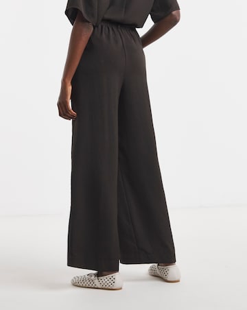 CHOCOLATE TIE WAIST TEXTURED WOVEN PLEATED WIDE LEG TROUSER CO-ORD