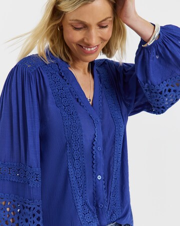 Lace Trim Button Through Prairie Blouse
