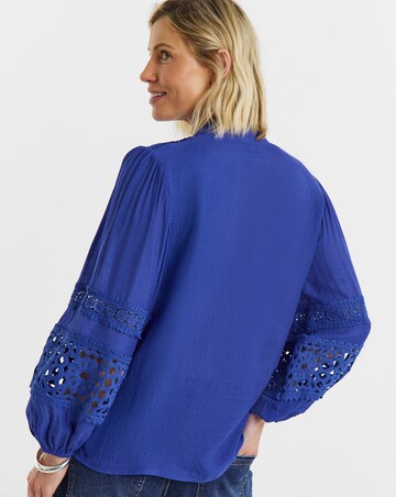 Lace Trim Button Through Prairie Blouse