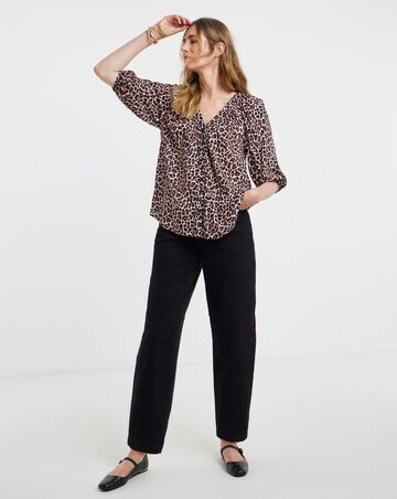 Animal Print Collarless Button Through Blouse