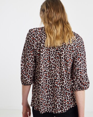 Animal Print Collarless Button Through Blouse