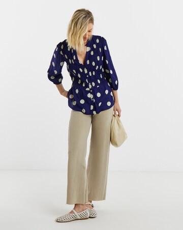 Ivory Spot Shirred Button Through Top