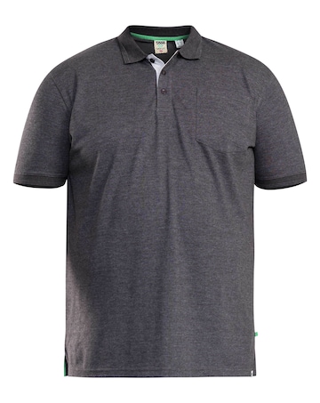 D555 Big & Tall Grant Fully Combed Pique Polo Shirt with Pocket - Charcoal