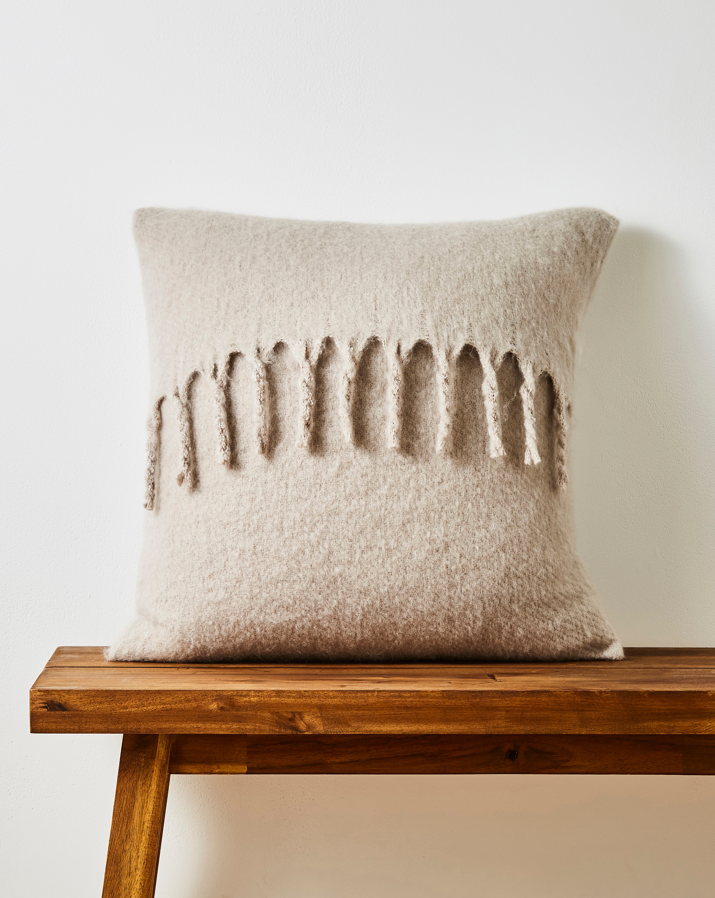 Faux Mohair Fringed Cushion - Natural