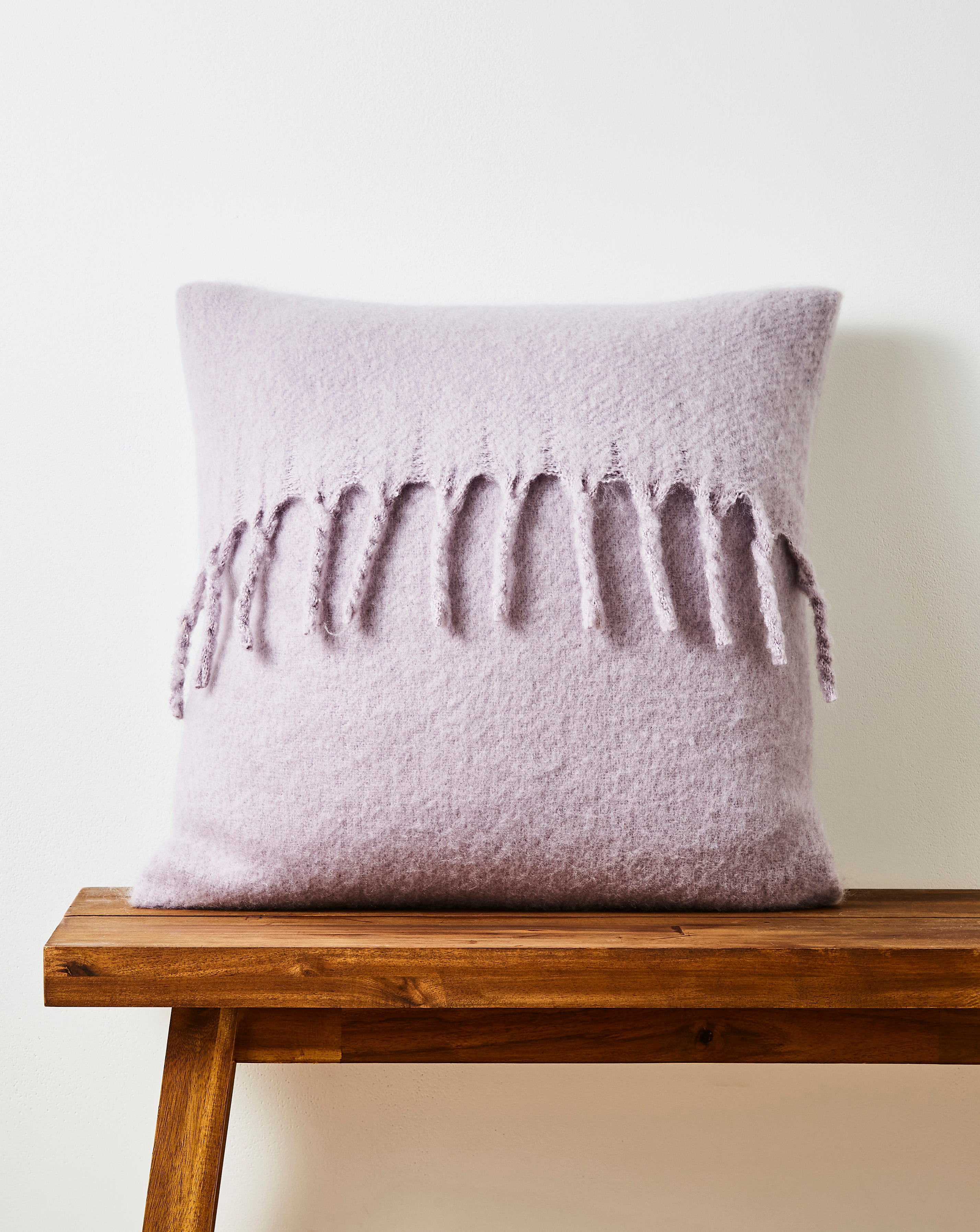 Faux Mohair Fringed Cushion - Lilac