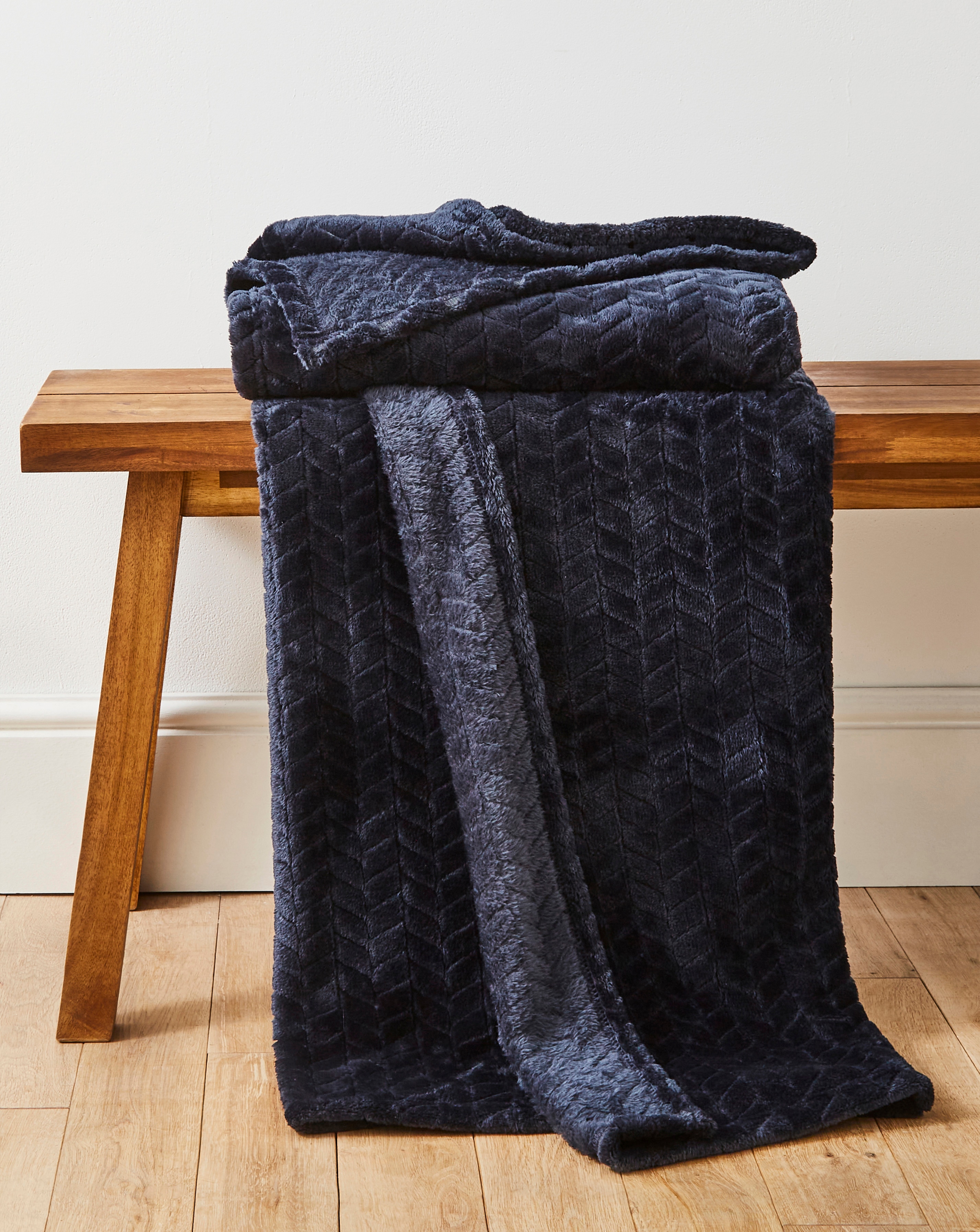 Embossed Jacquard Fleece Throw - Navy