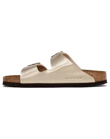 Birkenstock Arizona Birko-Flor Gold Two Bar Mules Narrow Width