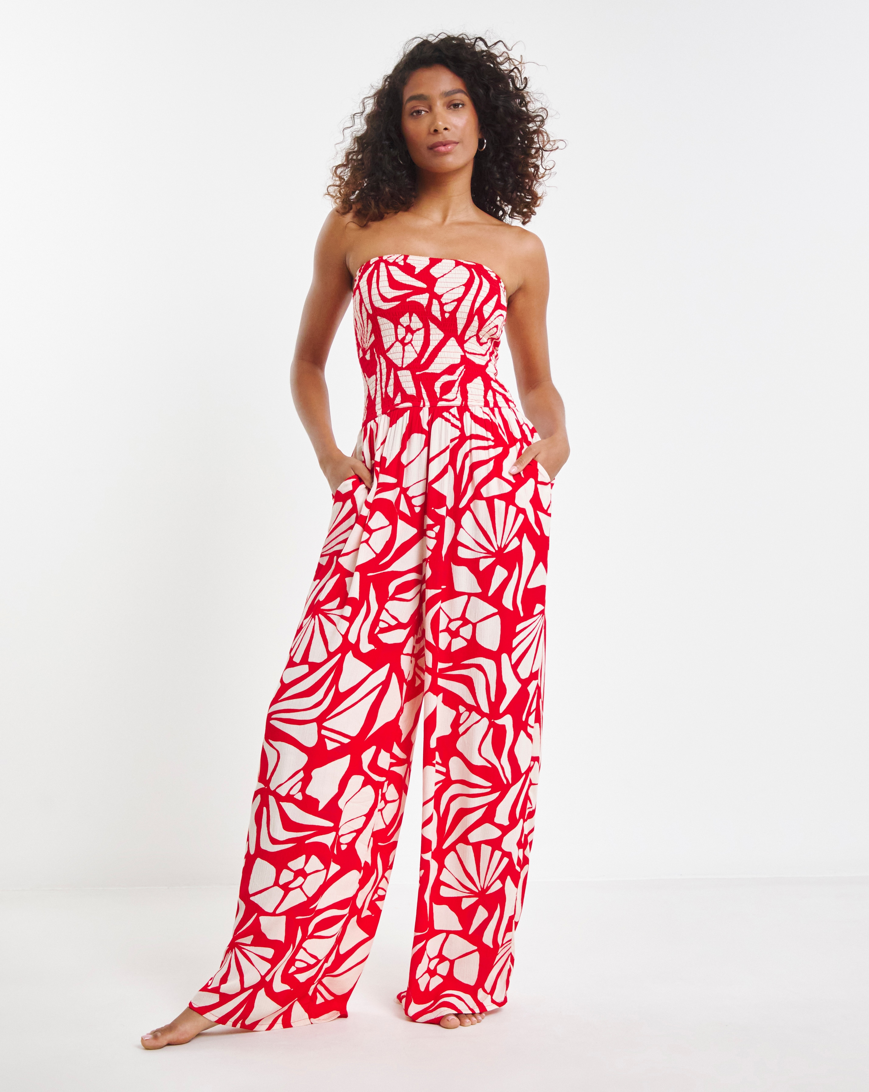 Shirred Bandeau Beach Jumpsuit