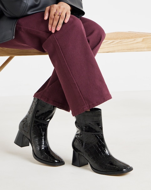 New In - Flared Heel Ankle Boot Ex Wide