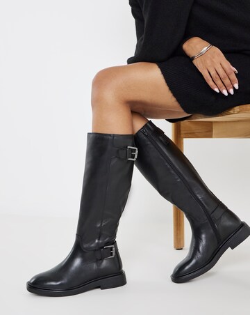 Britt Leather Flat Knee High Boots - Wide Fit (E) & Curvy Calf