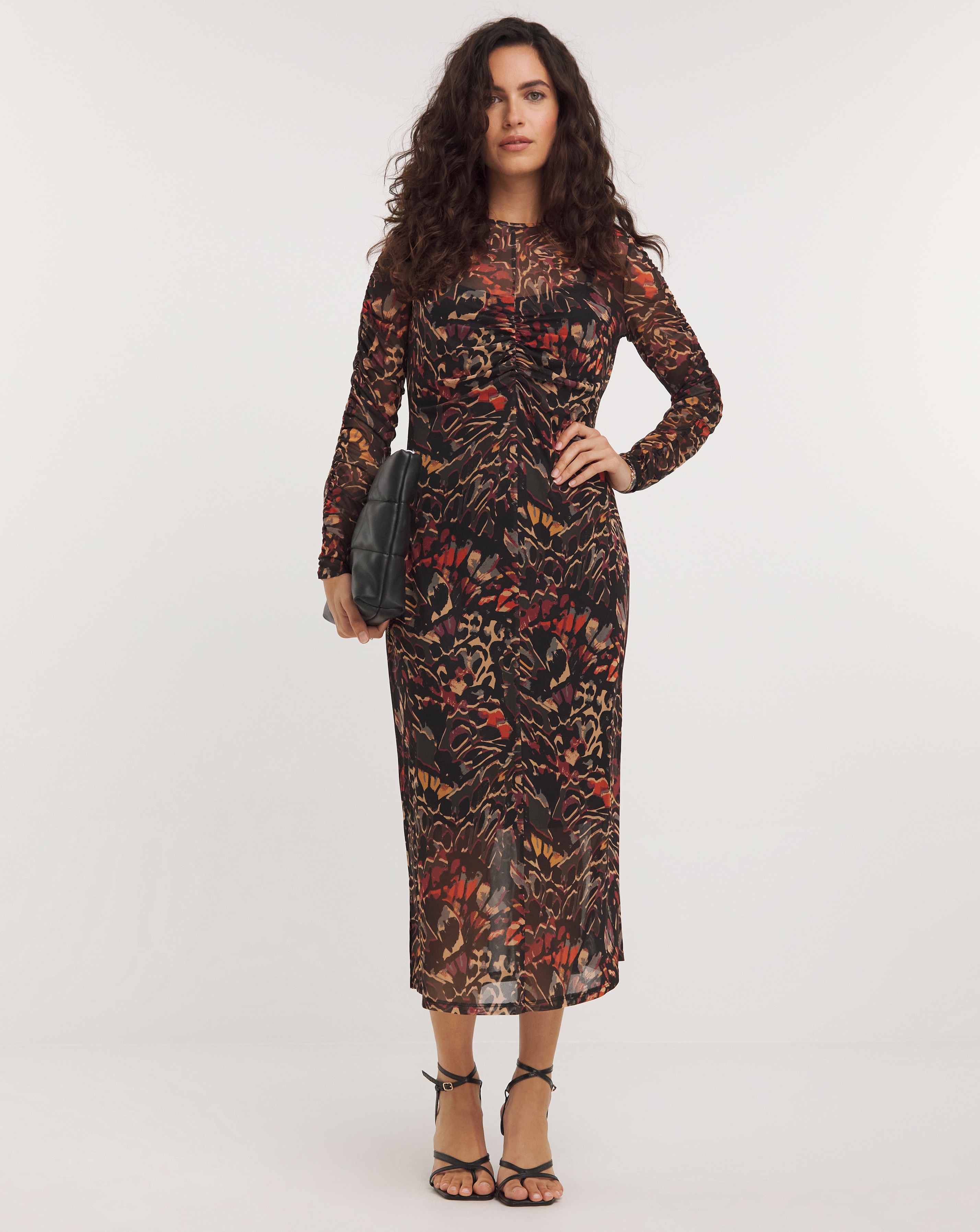 Midi Mesh Dress with Long Sleeves