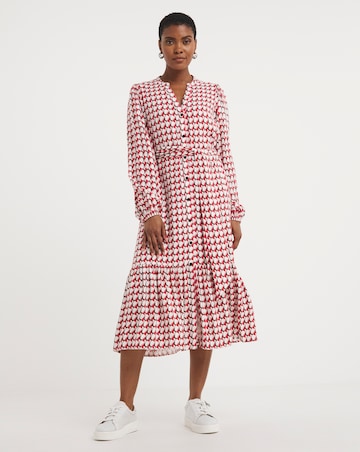 Button Through Tie Belt Midi Dress