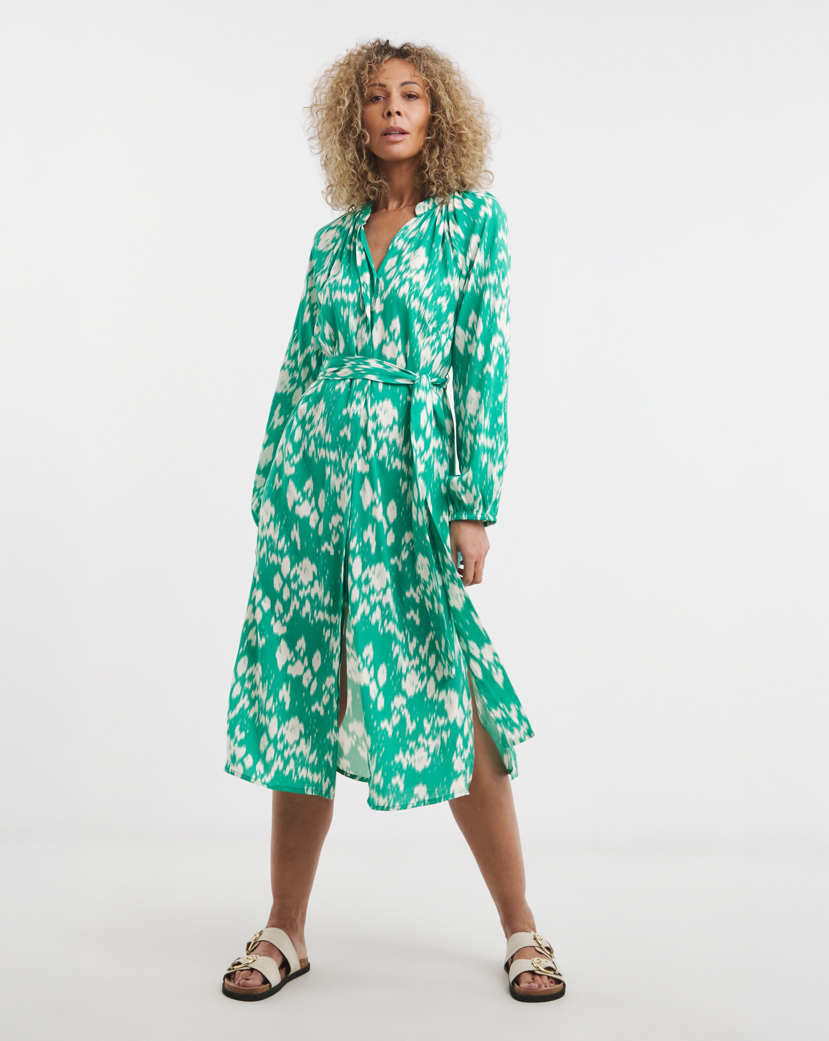 Printed Belted Kaftan Dress