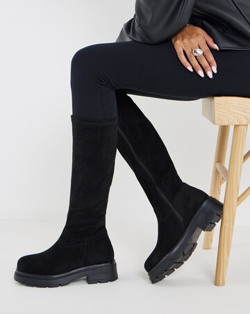 Duclie Chunky Stretch Knee High Boots - Wide Fit (E) & Standard Calf