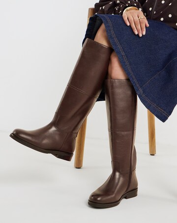 Theodora Leather Flat Knee High Boots - Extra Wide Fit (EEE) & Super Curvy Calf