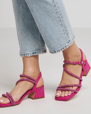 Gayle Low Block Heel Diamante Strap Detail Sandal - Extra Wide Fit (EEE)