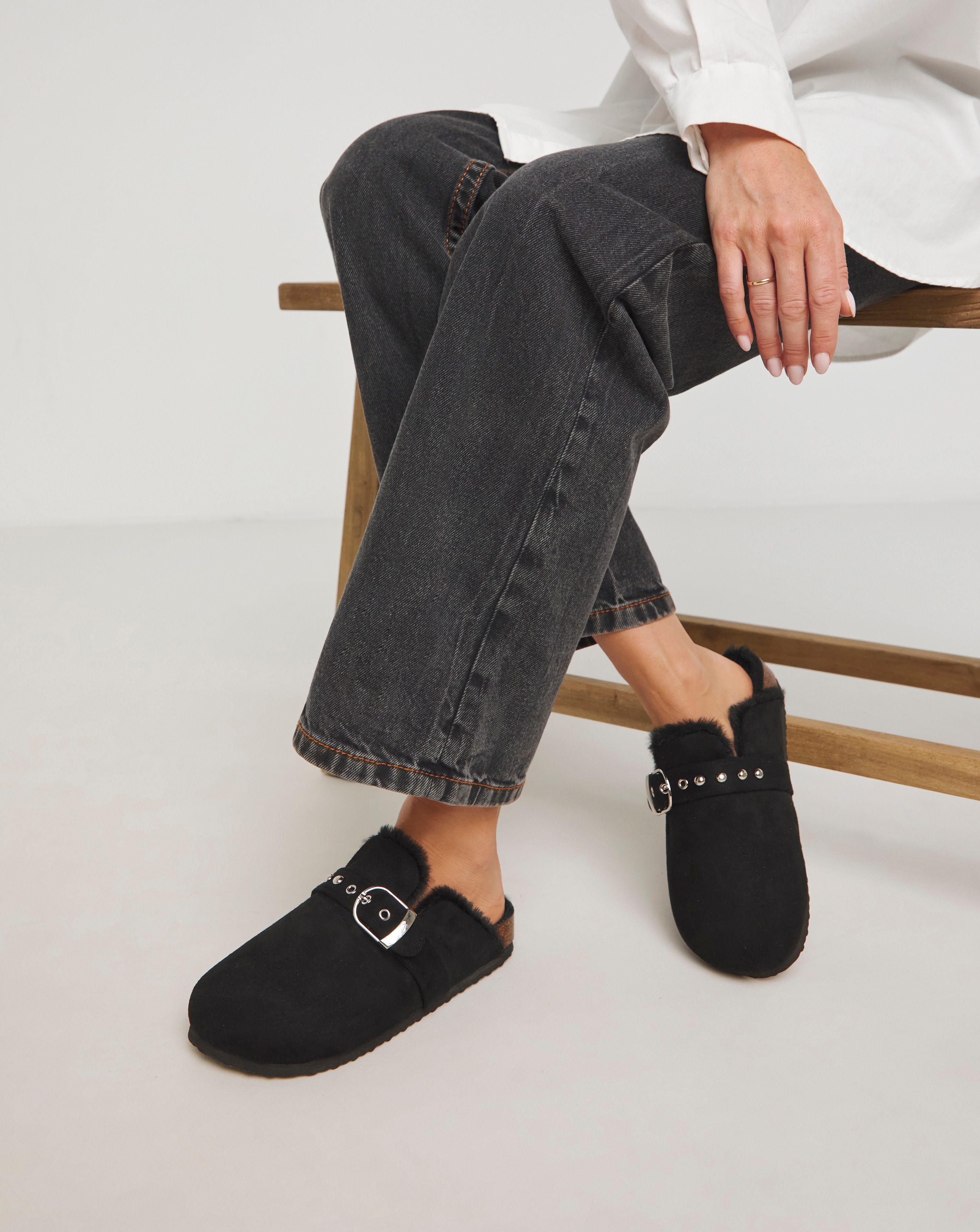 Closed Toe House Shoe Buckle Wide