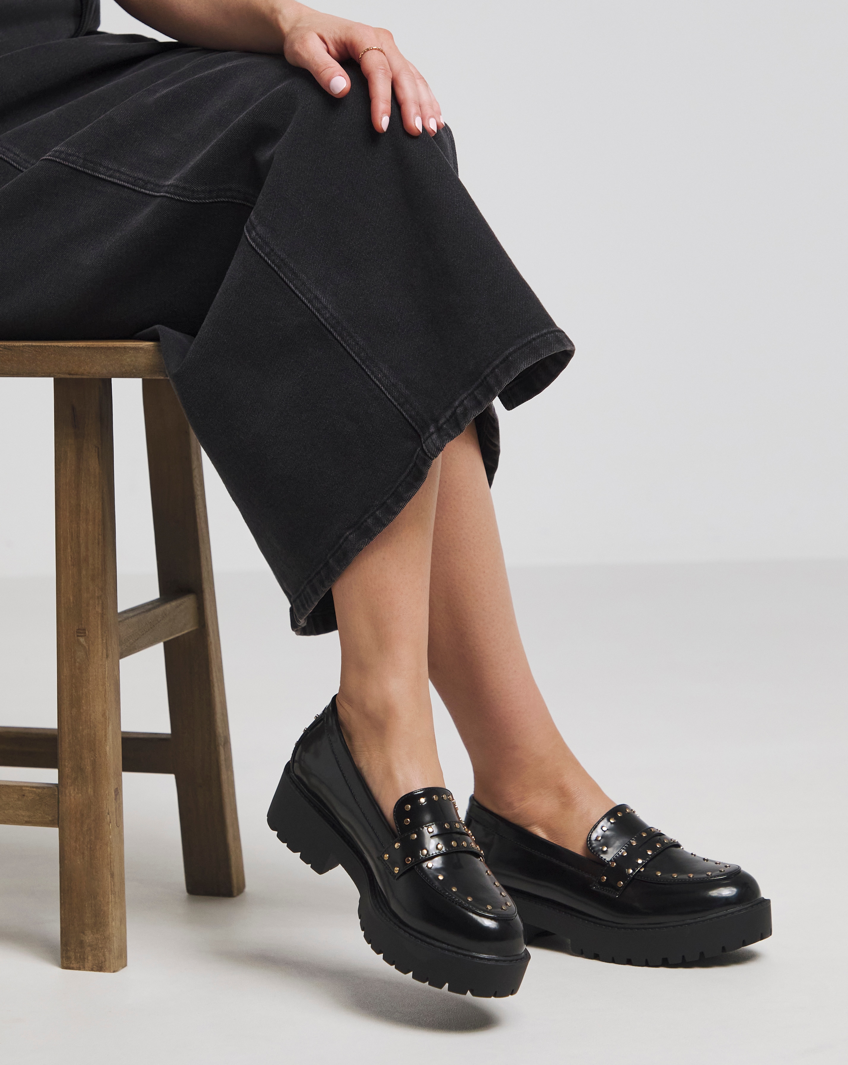 Stud Chunky Loafer Shoes Wide Fit