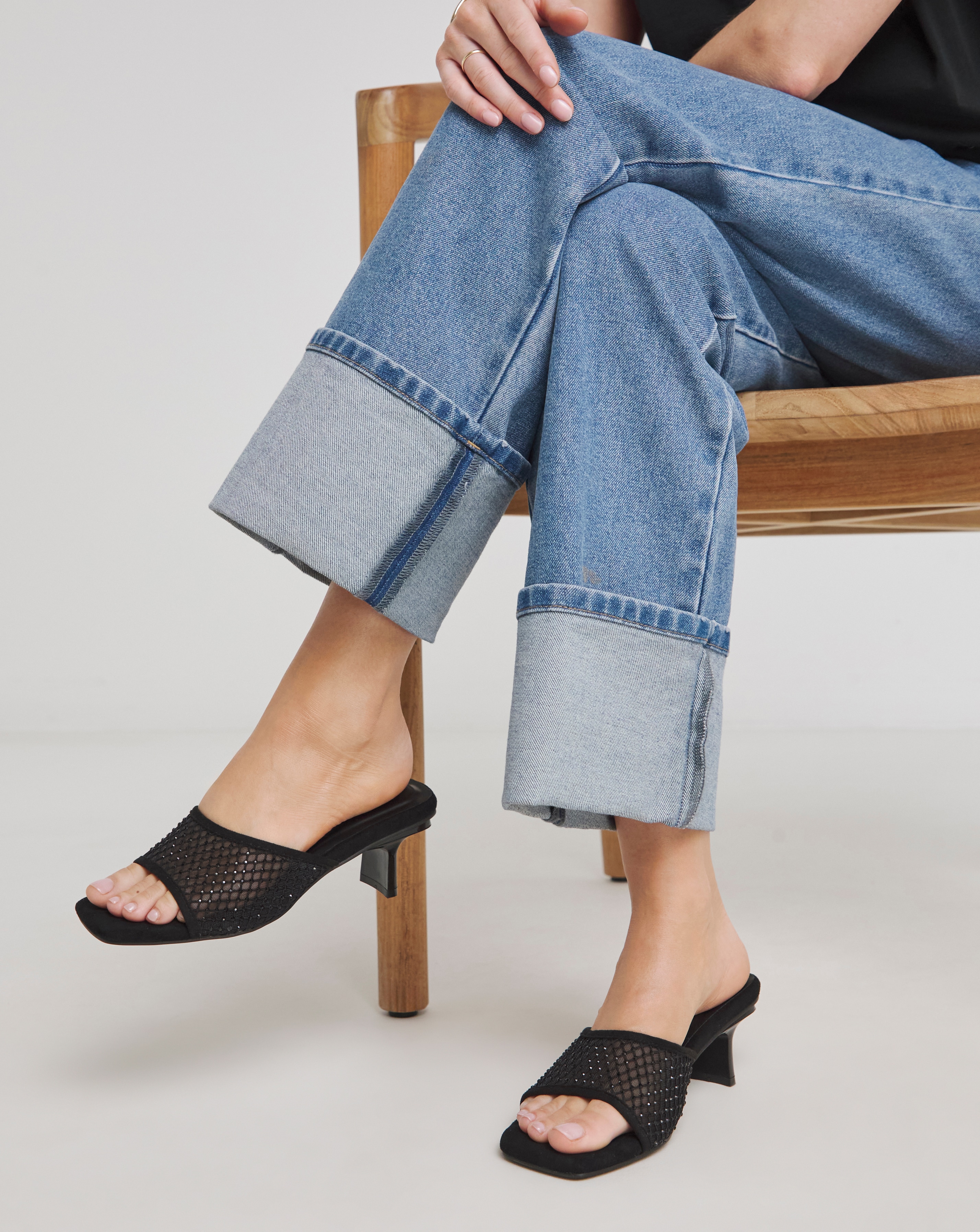 Diamante Mesh Kitten Heel Mule Wide