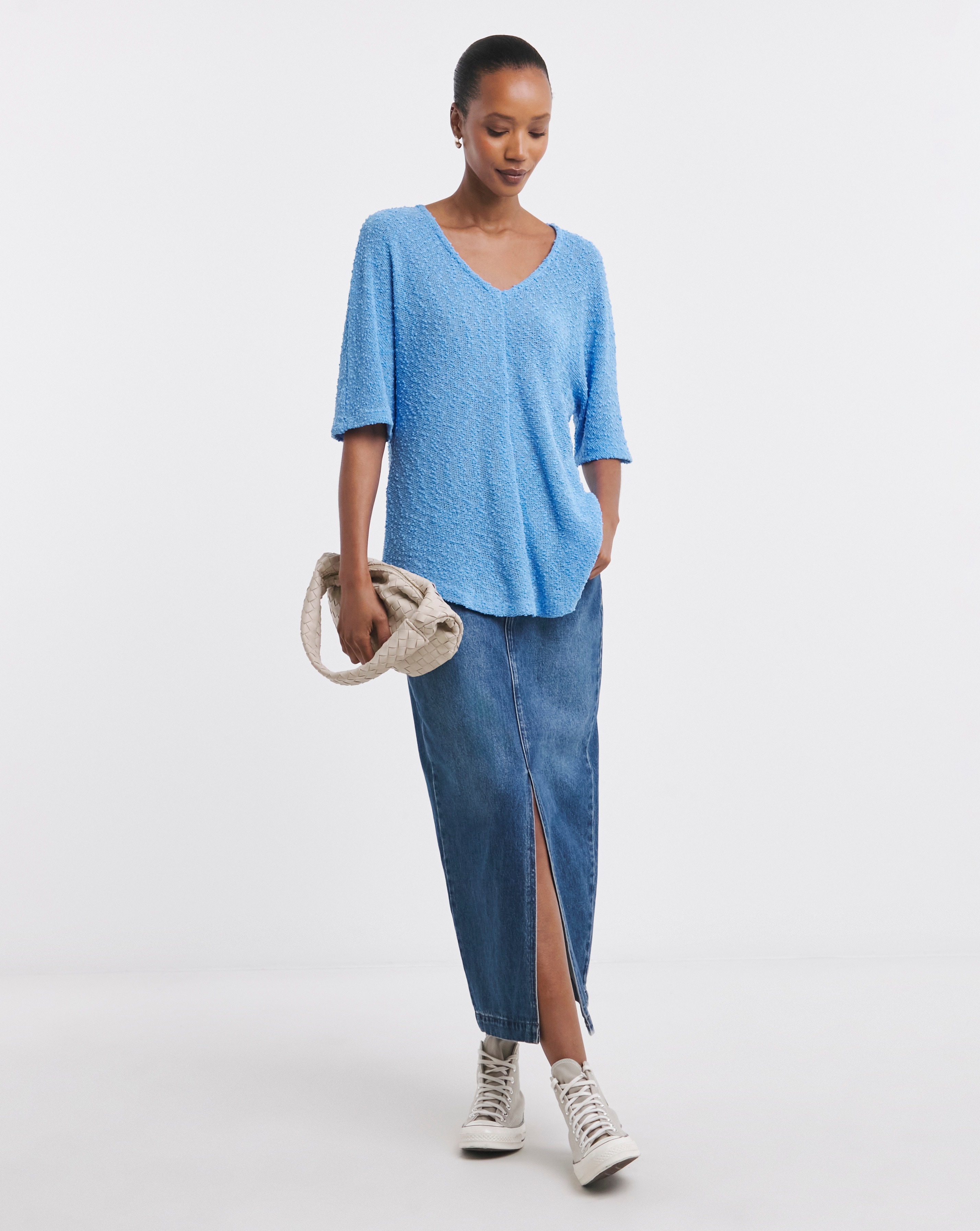 Popcorn Yarn V-neck Short Sleeve Top