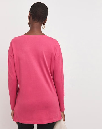 Pure Cotton Rose Long Sleeve V-Neck Slouch Longline Top