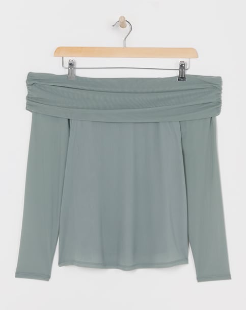 Green Mesh Bardot Top
