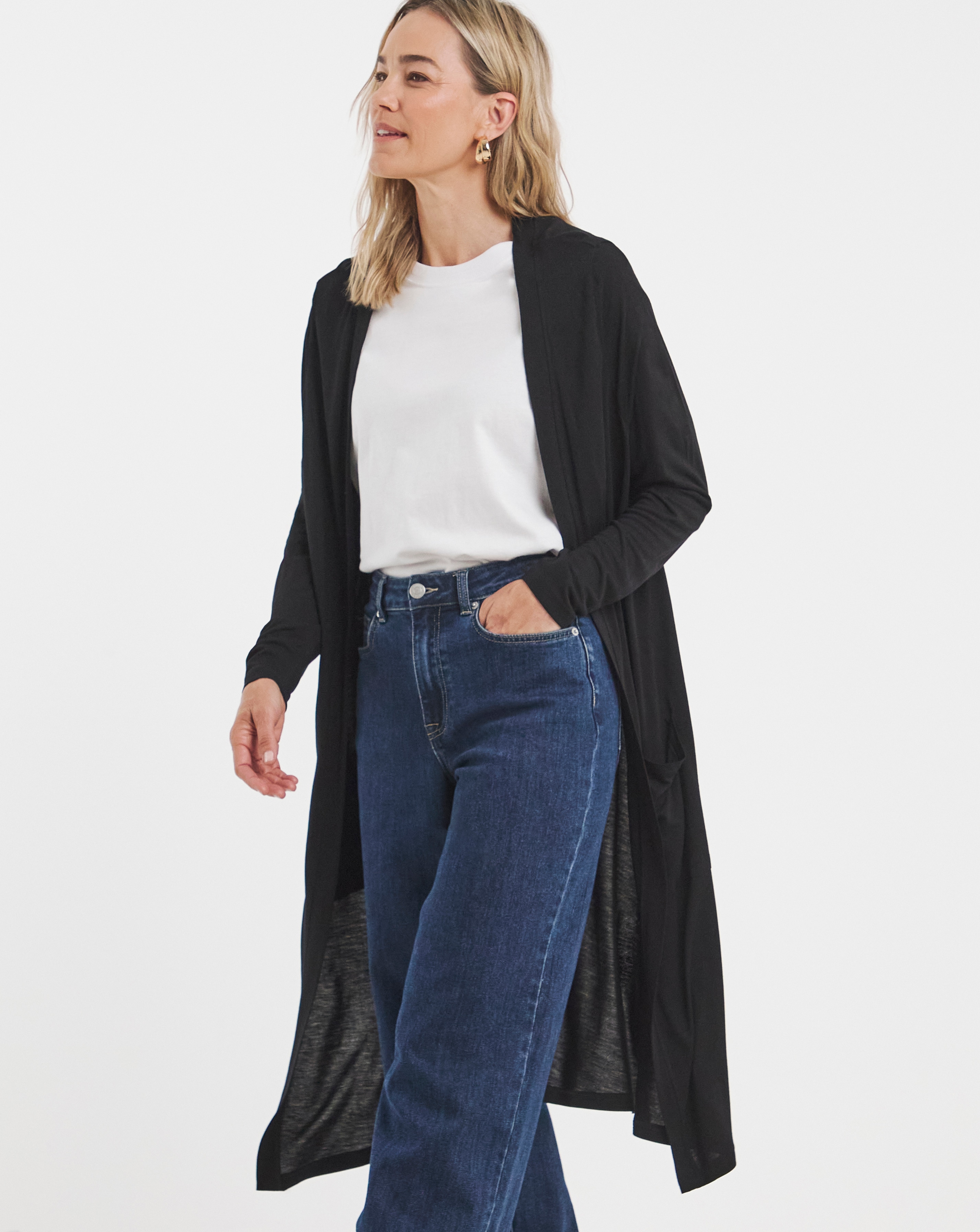 Longline Jersey Pocket Cardigan