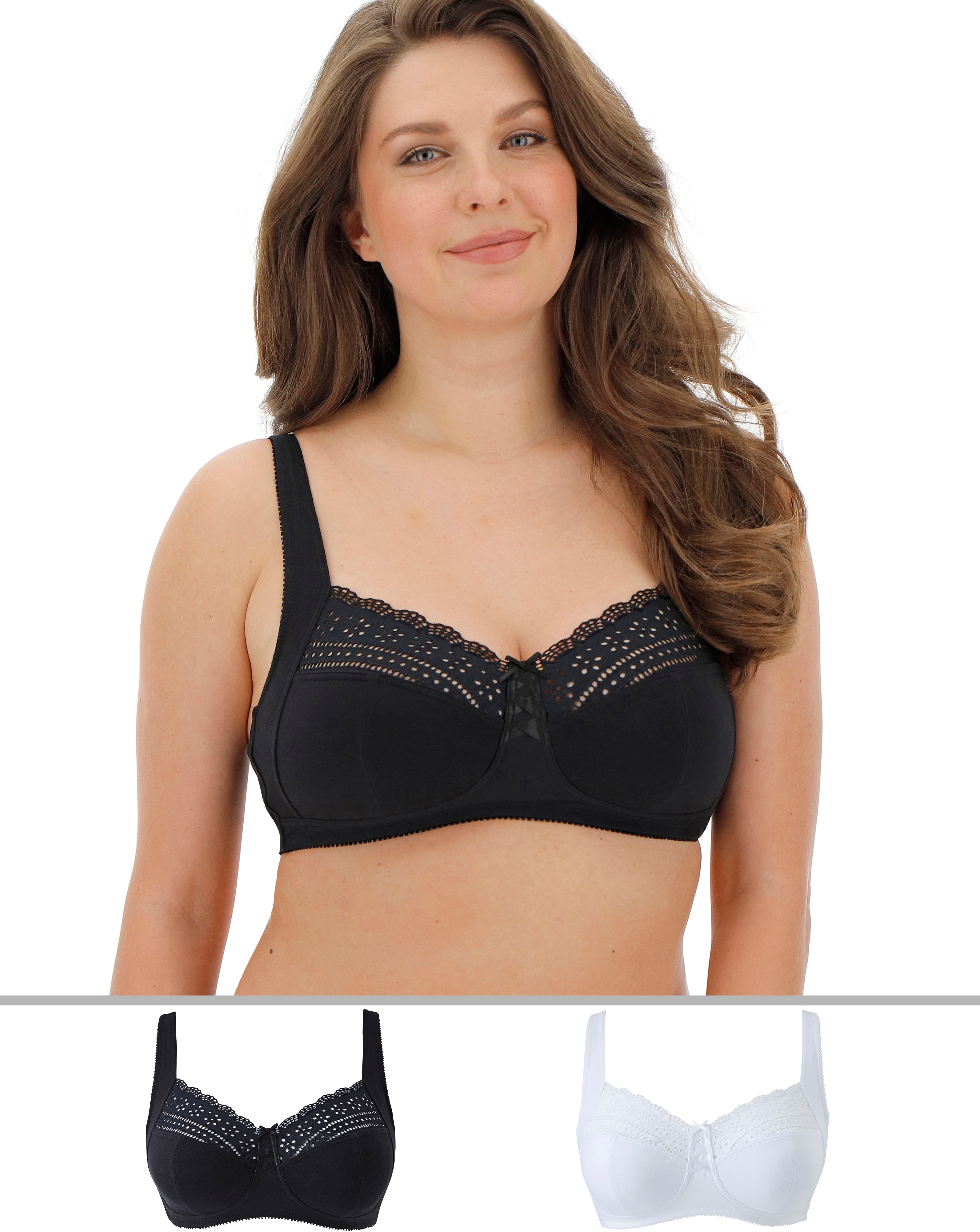 2 Pk White/Black Jane Non Wired Bras