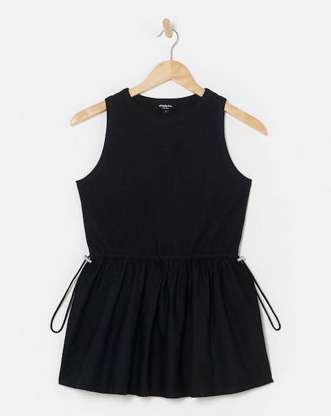 Black Poplin Jersey Mix Tank Top