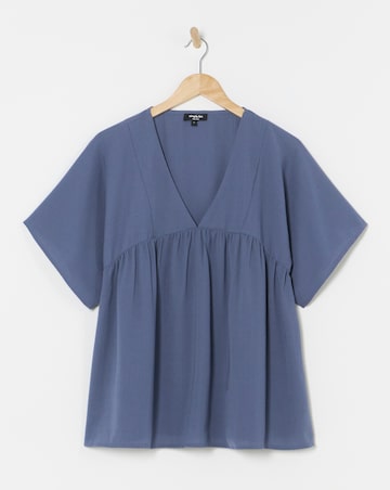 Petrol Blue V Neck Short Sleeve Smock Top