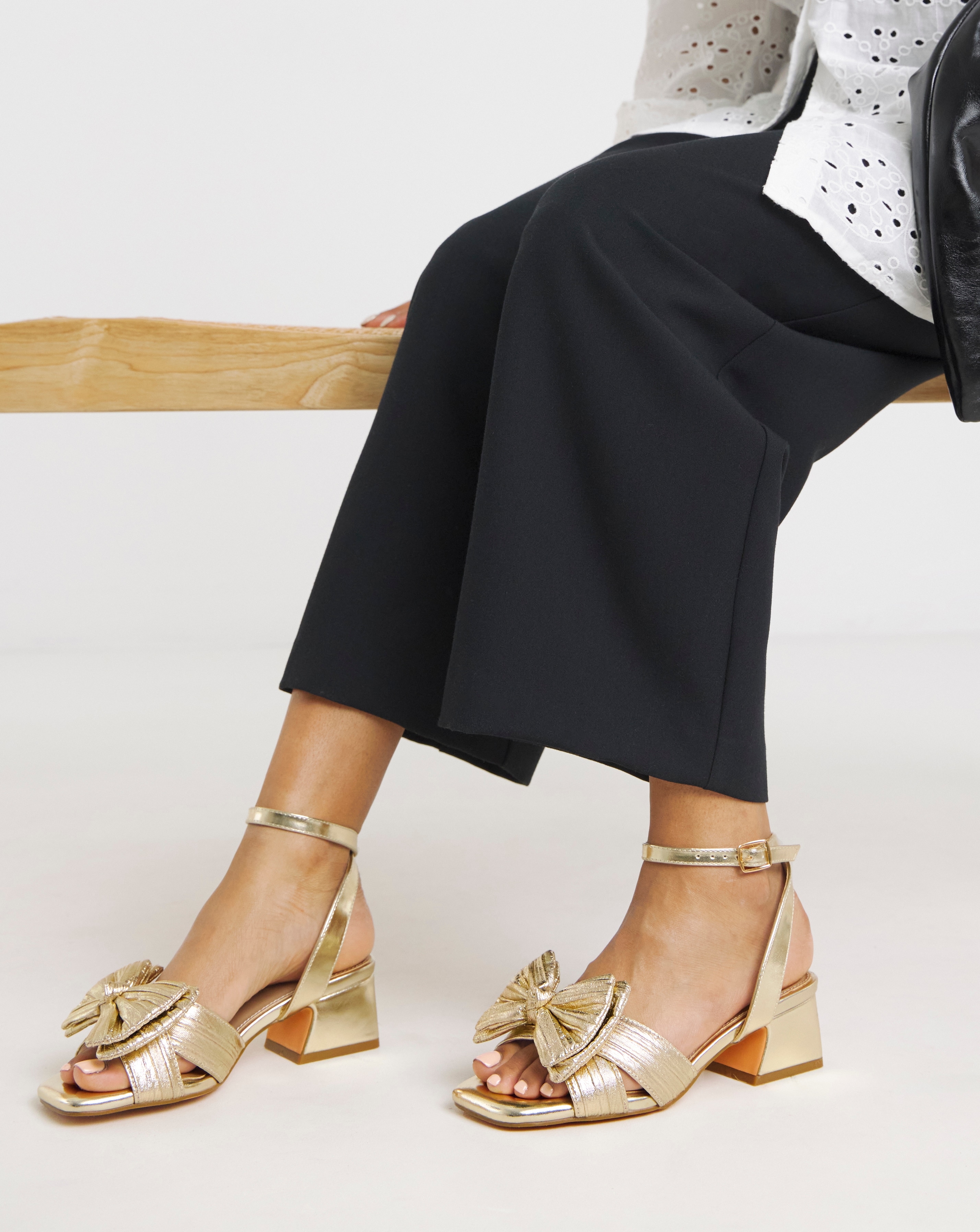 Double Bow Low Block Heel Ex Wide Fit