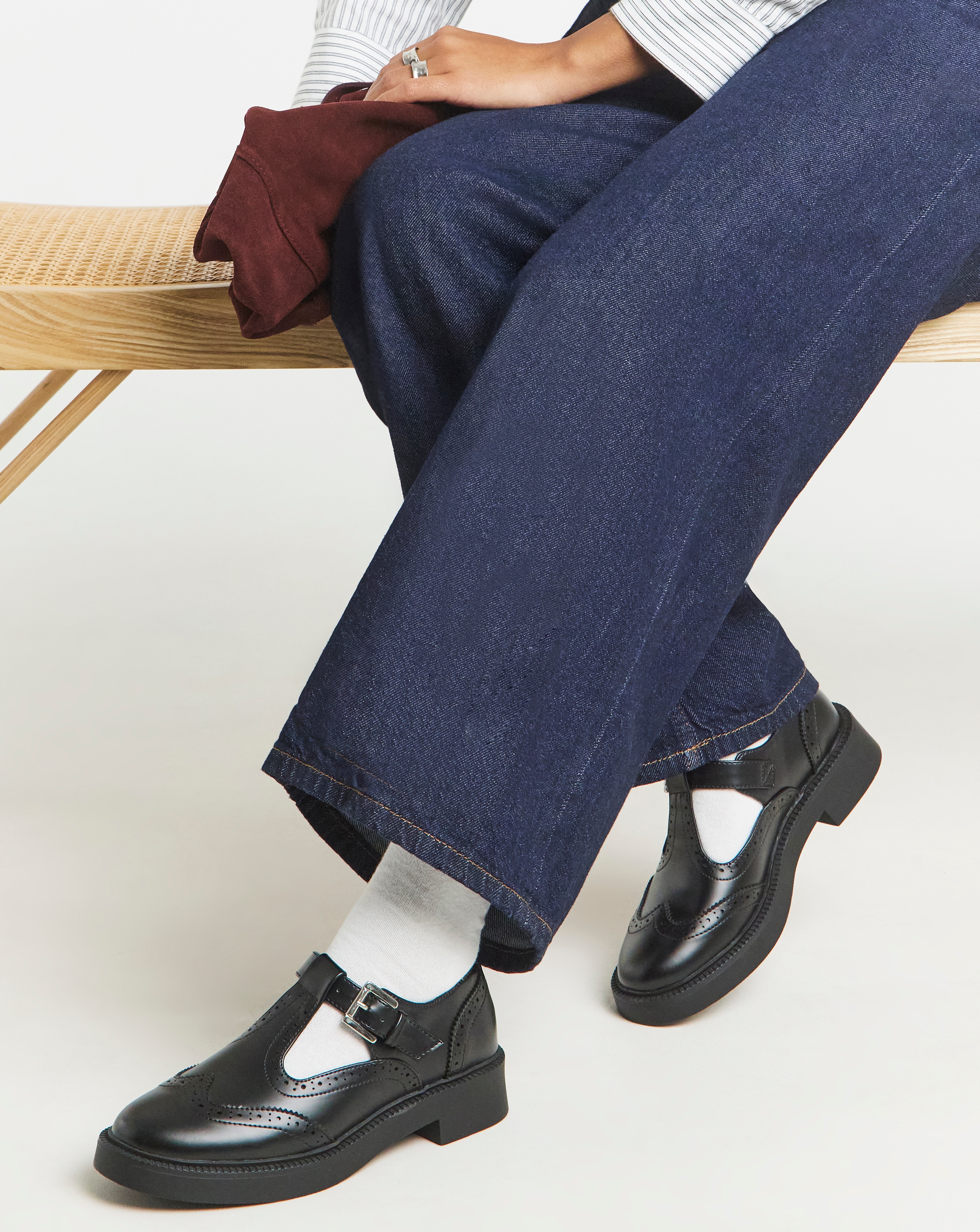 T Bar Brogue Mary Jane Wide