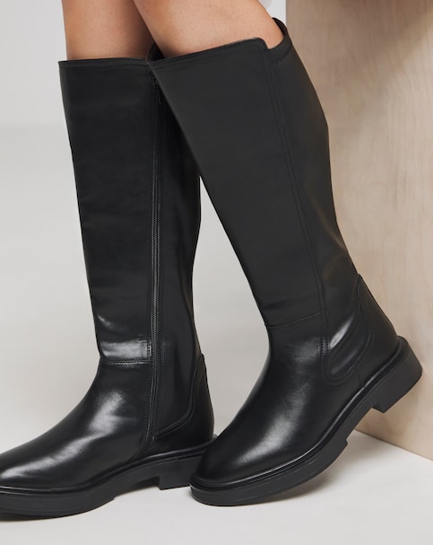 Stretch Back Flat Knee High Boots Wide